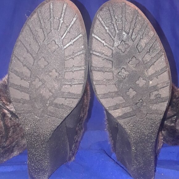 Pointed Toe Platform Wedge Heels Faux Fur Half Boots - Picture 2 of 7